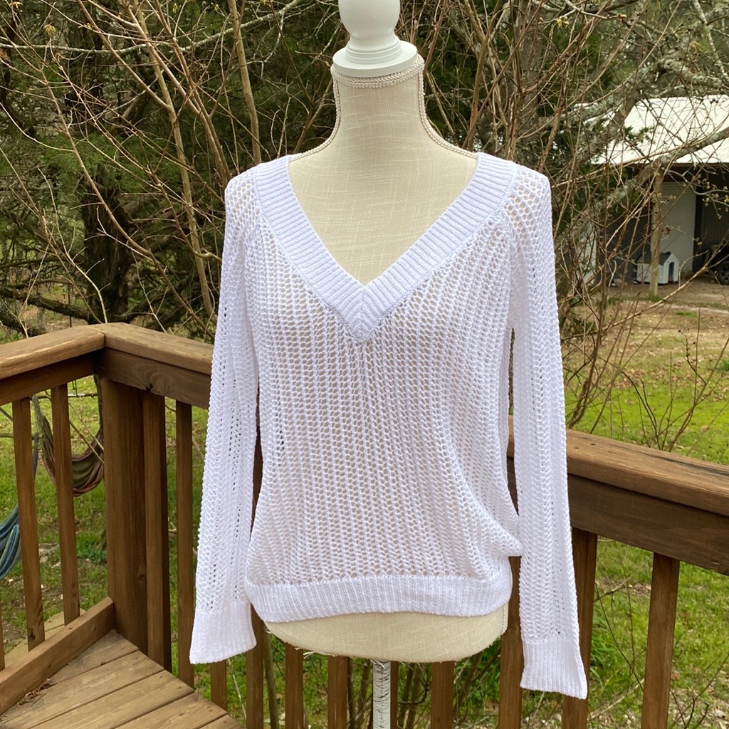 One Grey Day Open Knit White Pullover Sweater